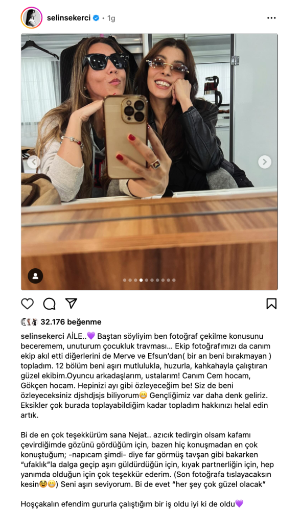 selin sekerci den aile dizisine veda paylasimi